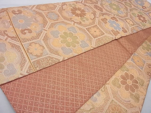 平和屋着物◎佐賀錦 六通柄袋帯 蜀江花文 金糸 逸品 BAAI6814cm