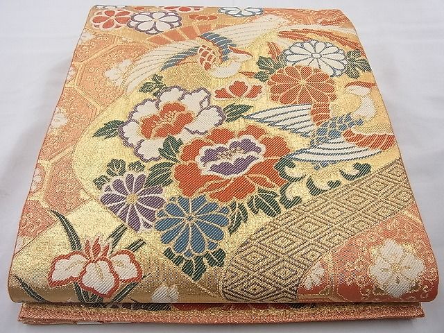 平和屋着物◎佐賀錦 六通柄袋帯 鳳凰花絵巻 金糸 逸品 BAAI6815cm
