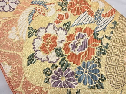 平和屋着物◎佐賀錦 六通柄袋帯 鳳凰花絵巻 金糸 逸品 BAAI6815cm