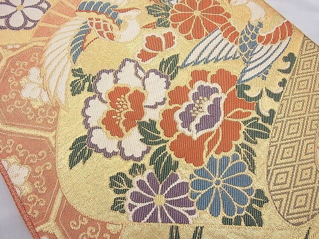 平和屋着物◎佐賀錦 六通柄袋帯 鳳凰花絵巻 金糸 逸品 BAAI6815cm