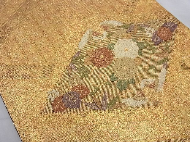 平和屋着物◎佐賀錦 六通柄袋帯 唐織 向い鶴花唐草文 金糸 逸品 BAAI6838cm