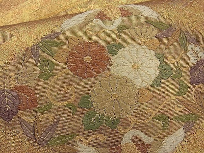 平和屋着物◎佐賀錦 六通柄袋帯 唐織 向い鶴花唐草文 金糸 逸品 BAAI6838cm