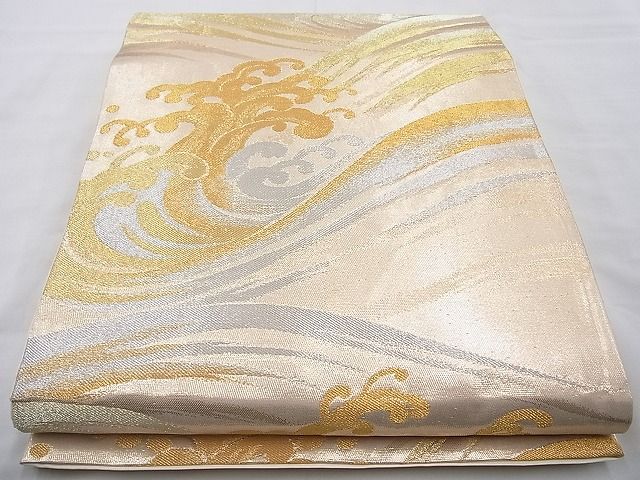 平和屋着物◎六通柄袋帯 立波文様 金銀糸 逸品 BAAI6846cm