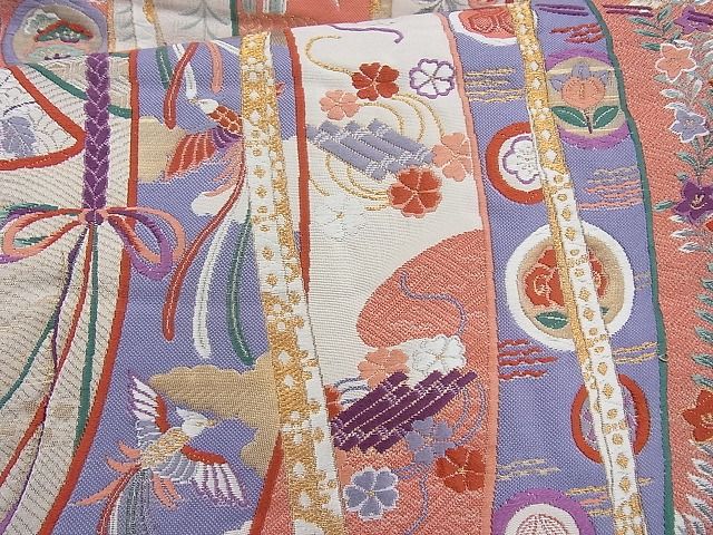 平和屋着物◎六通柄袋帯 唐織 几帳慶長文 金糸 逸品 BAAI6870cm