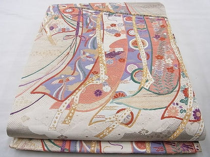 平和屋着物◎六通柄袋帯 唐織 几帳慶長文 金糸 逸品 BAAI6870cm