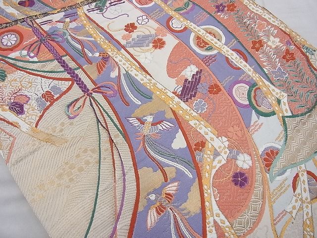 平和屋着物◎六通柄袋帯 唐織 几帳慶長文 金糸 逸品 BAAI6870cm