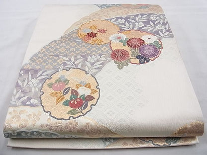 平和屋着物◎六通柄袋帯 唐織 清華有職文 絵染錦 金糸 逸品 BAAI6872cm