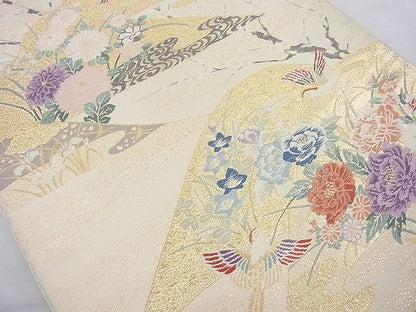 平和屋着物◎六通柄袋帯 唐織 遠山流水花鳥文 金糸 逸品 BAAI6879cm