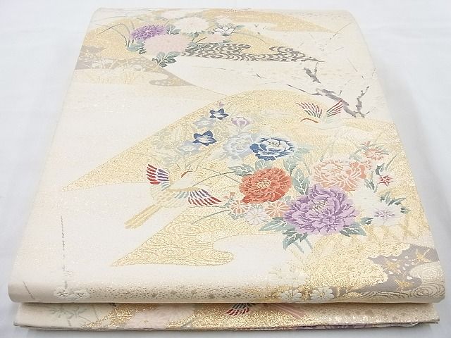 平和屋着物◎六通柄袋帯 唐織 遠山流水花鳥文 金糸 逸品 BAAI6879cm