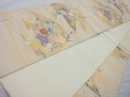 平和屋着物◎六通柄袋帯 唐織 遠山流水花鳥文 金糸 逸品 BAAI6879cm