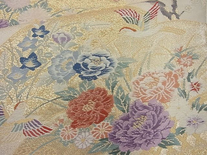 平和屋着物◎六通柄袋帯 唐織 遠山流水花鳥文 金糸 逸品 BAAI6879cm