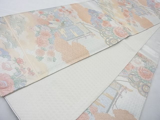 平和屋着物◎宝舞本佐賀錦 六通柄袋帯 孔雀几帳花文 九百錦 金銀糸 逸品 BAAI6892cm
