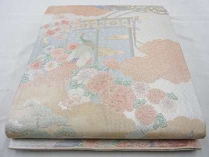 平和屋着物◎宝舞本佐賀錦 六通柄袋帯 孔雀几帳花文 九百錦 金銀糸 逸品 BAAI6892cm