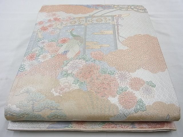 平和屋着物◎宝舞本佐賀錦 六通柄袋帯 孔雀几帳花文 九百錦 金銀糸 逸品 BAAI6892cm