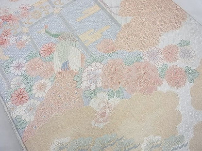 平和屋着物◎宝舞本佐賀錦 六通柄袋帯 孔雀几帳花文 九百錦 金銀糸 逸品 BAAI6892cm