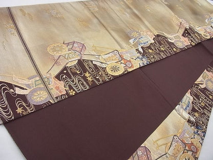 平和屋着物◎六通柄袋帯 唐織 御所車吹き寄せ文 金糸 逸品 BAAI6922cm