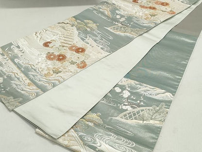 平和屋着物◎六通柄袋帯 風景花文 蒔絵箔 金銀糸 逸品 DAAH9014mz