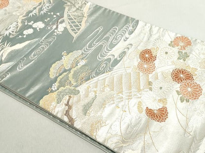 平和屋着物◎六通柄袋帯 風景花文 蒔絵箔 金銀糸 逸品 DAAH9014mz