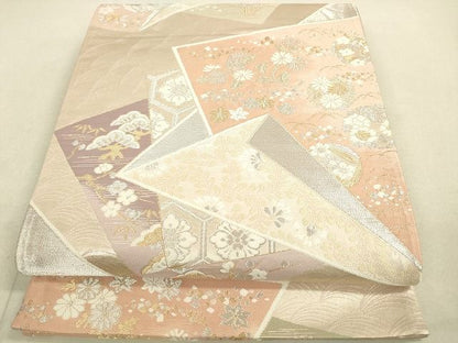 平和屋着物◎六通柄袋帯 色紙重ね草花文 金銀糸 逸品 DAAG7829rt