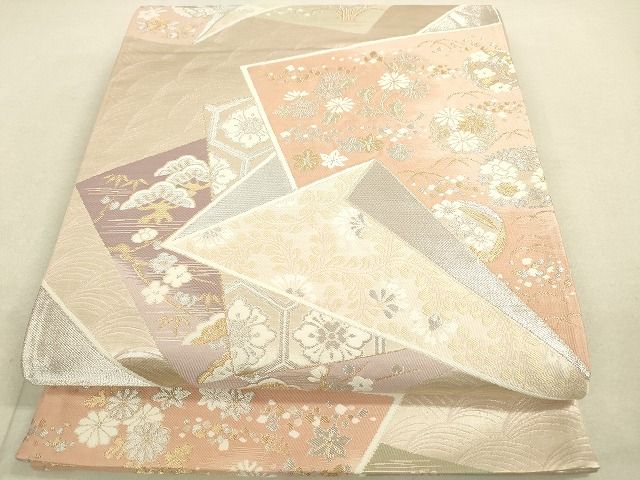 平和屋着物◎六通柄袋帯 色紙重ね草花文 金銀糸 逸品 DAAG7829rt