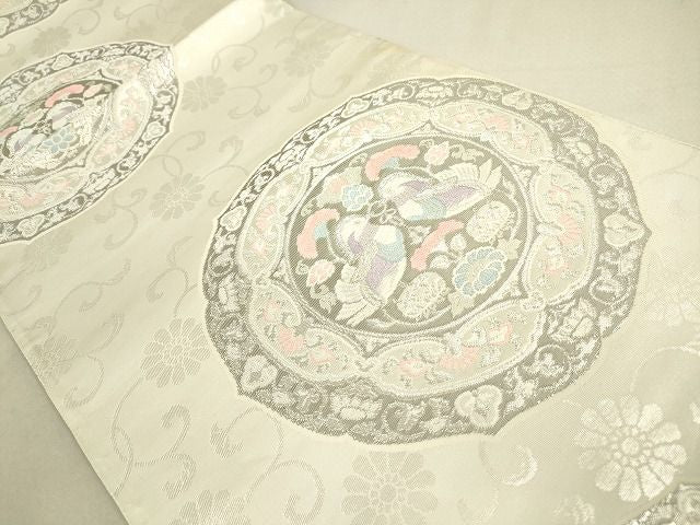 平和屋着物◎六通柄袋帯 向い鳥正倉院花文 銀糸 逸品 DAAG7835rt