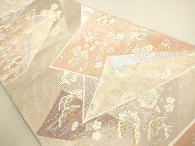 平和屋着物◎六通柄袋帯 色紙重ね草花文 金銀糸 逸品 DAAG7829rt