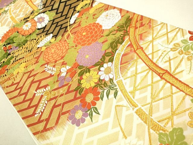 平和屋着物◎六通柄袋帯 唐織 花籬文 金糸 逸品 DAAG7844rt