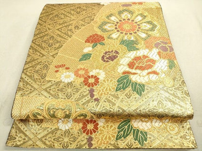 平和屋着物◎佐賀錦 六通柄袋帯 唐織 檜扇花文 金糸 逸品 DAAG7827rt