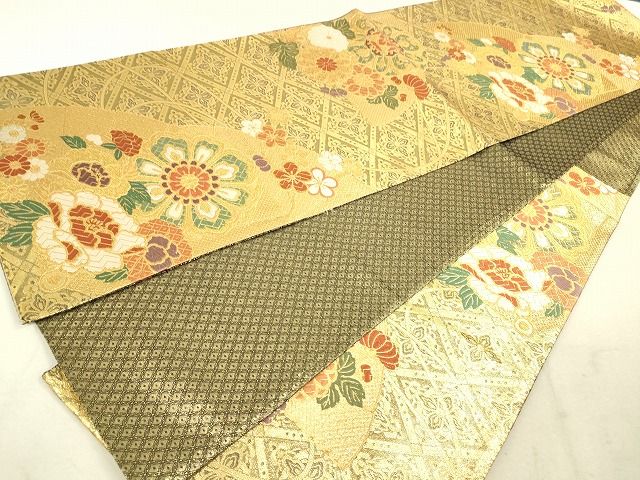 平和屋着物◎佐賀錦 六通柄袋帯 唐織 檜扇花文 金糸 逸品 DAAG7827rt