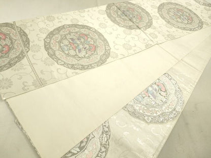 平和屋着物◎六通柄袋帯 向い鳥正倉院花文 銀糸 逸品 DAAG7835rt