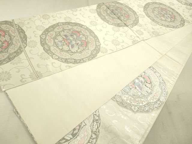 平和屋着物◎六通柄袋帯 向い鳥正倉院花文 銀糸 逸品 DAAG7835rt