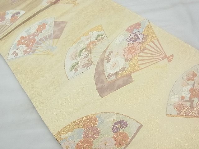 平和屋着物◎六通柄袋帯 唐織 扇面草花文 金銀糸 逸品 BAAI5607qt