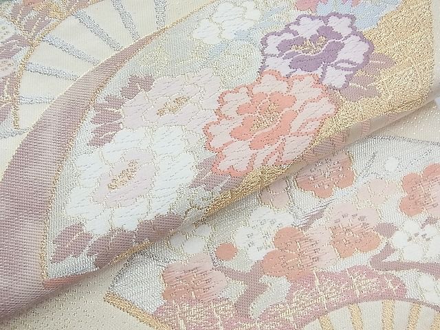 平和屋着物◎六通柄袋帯 唐織 扇面草花文 金銀糸 逸品 BAAI5607qt