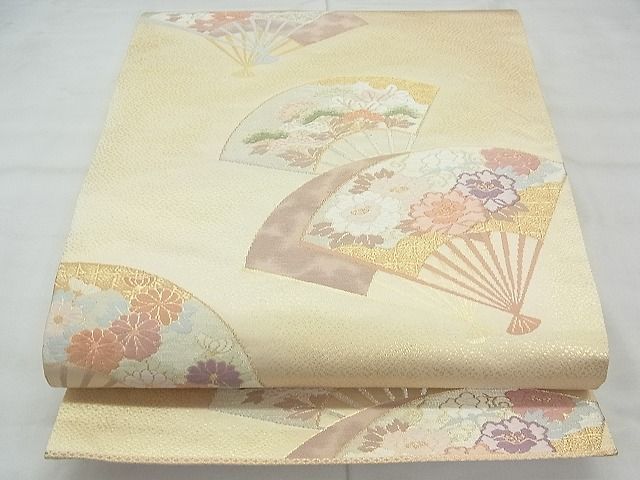 平和屋着物◎六通柄袋帯 唐織 扇面草花文 金銀糸 逸品 BAAI5607qt