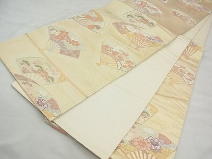平和屋着物◎六通柄袋帯 唐織 扇面草花文 金銀糸 逸品 BAAI5607qt