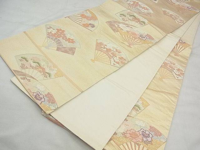 平和屋着物◎六通柄袋帯 唐織 扇面草花文 金銀糸 逸品 BAAI5607qt