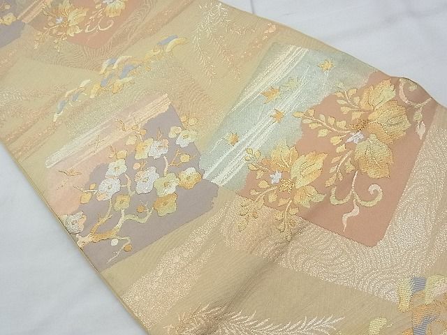 平和屋着物◎六通柄袋帯 色紙取琳派文様 金銀糸 逸品 BAAI5674qt