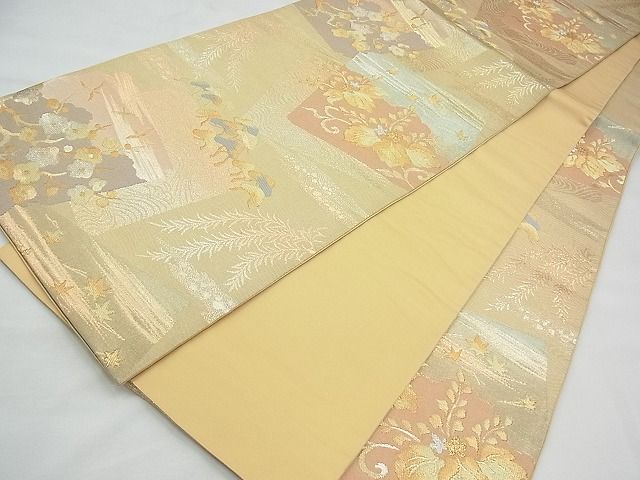 袋帯　色紙模様　箔模様　吹き寄せ文様　流線　金糸　着物　053a p 平和屋着物◎六通柄袋帯 色紙取琳派文様 金銀糸 逸品 BAAI5674qt