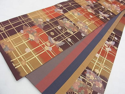 平和屋着物◎六通柄袋帯 唐織 扇面花蝶文 金糸 逸品 BAAI5699qt