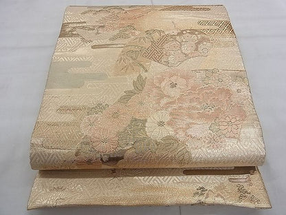 平和屋着物◎佐賀錦　六通柄袋帯　エ霞地紙花文　金糸　逸品　BAAI5696qt