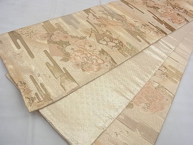 平和屋着物◎佐賀錦　六通柄袋帯　エ霞地紙花文　金糸　逸品　BAAI5696qt