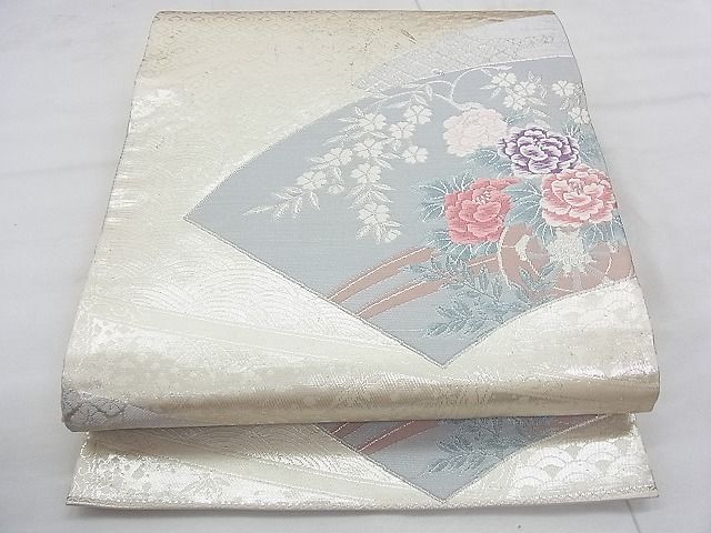 平和屋着物◎六通柄袋帯 唐織 華車扇面華文 金銀糸 逸品 BAAI5742qt