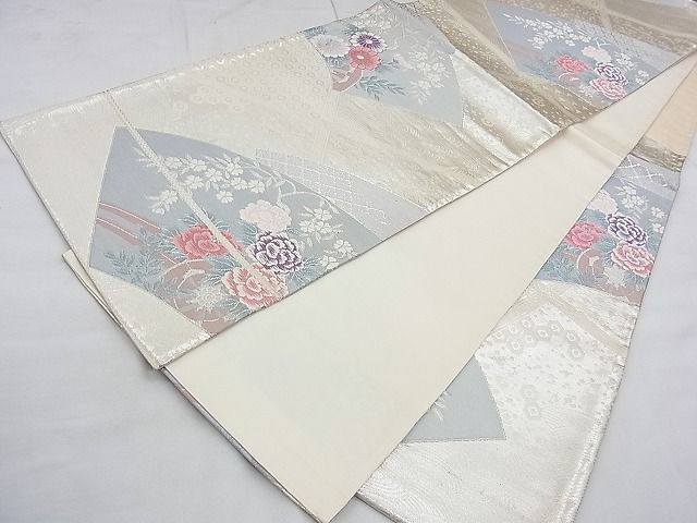 平和屋着物◎六通柄袋帯 唐織 華車扇面華文 金銀糸 逸品 BAAI5742qt
