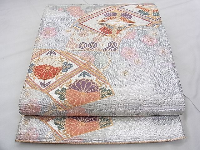 美品】 六通柄袋帯 雲取菱文様 リバーシブル 佐賀錦 振袖 黒留袖
