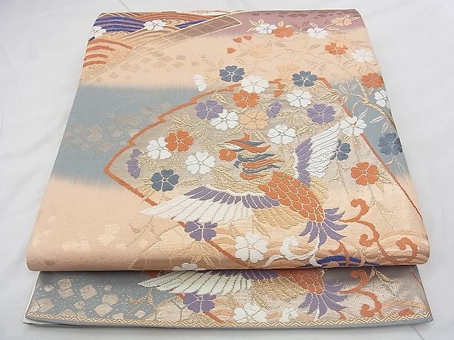 ブランド帯　袋帯　鳳凰紋　華紋　唐花　菱取り　ゴールド　着物　042a d 平和屋着物◎六通柄袋帯 唐織 鳳凰花文 金糸 正絹 逸品