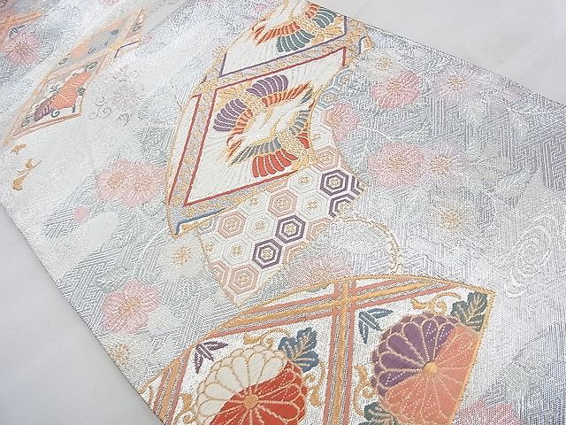 美品】 六通柄袋帯 雲取菱文様 リバーシブル 佐賀錦 振袖 黒留袖