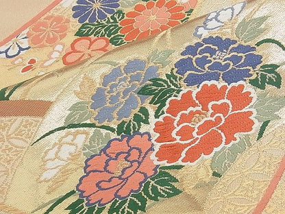 平和屋着物◎六通柄袋帯 唐織 熨斗地紙花文 金糸 逸品 BAAI5768qt
