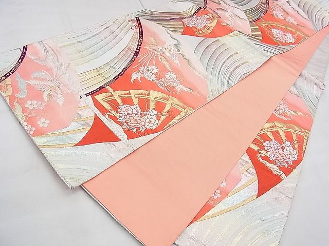 平和屋着物◎六通柄袋帯 唐織 鳳凰扇面花文 金銀糸 逸品 BAAI5792qt