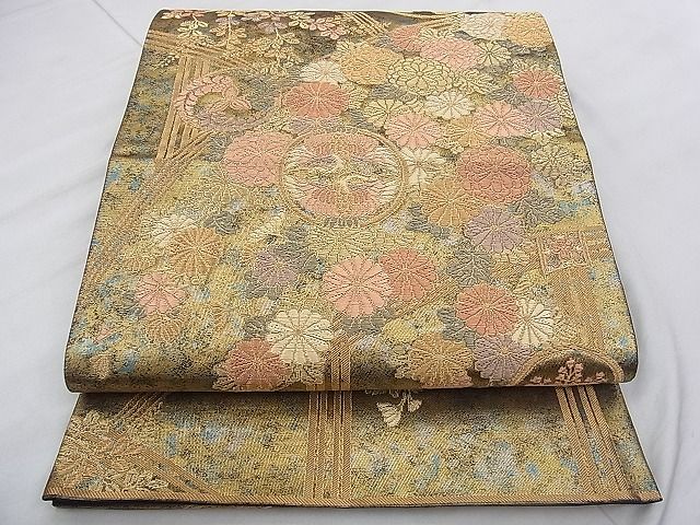 平和屋着物◎六通柄袋帯 唐織 鶴丸菊萩文 金糸 引箔 逸品 BAAI5729qt