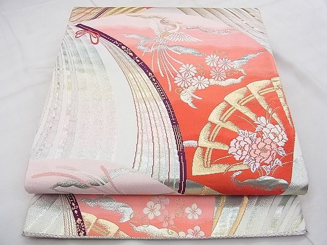 平和屋着物◎六通柄袋帯 唐織 鳳凰扇面花文 金銀糸 逸品 BAAI5792qt